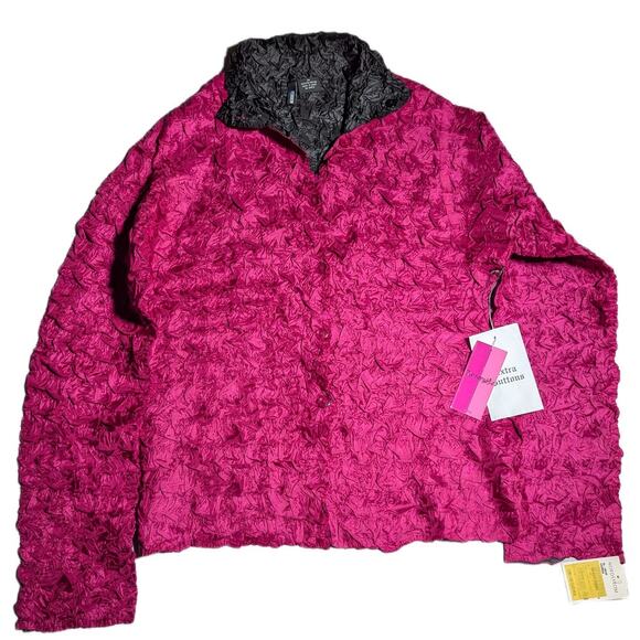 Vtg Y2K Powwow Pink Black Reversible Popcorn Scrunch Button Up Shirt P M NWT - Picture 1 of 4